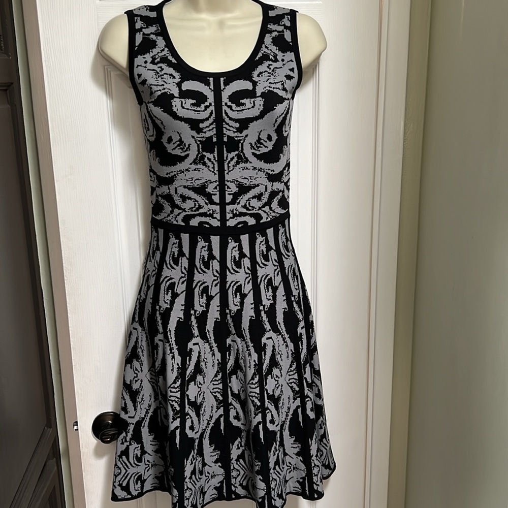 Ladies Carmen Marc Valvo Grey/Black Dress-Small